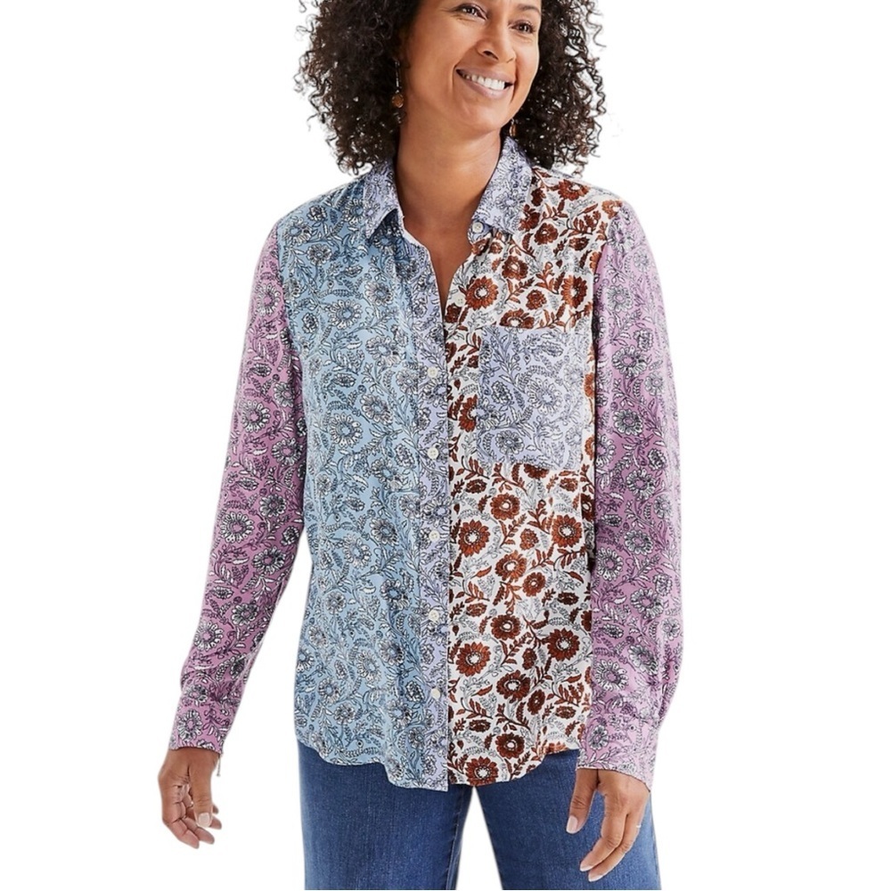 Anthropologie Style & Co. Floral Colourful Patchwork Button Up Shirt